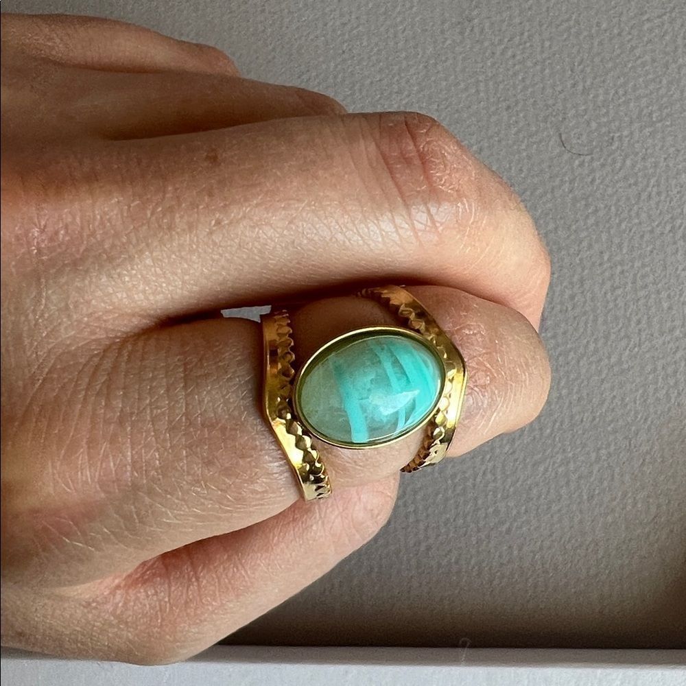 Gold and Turquoise Ring R17 - Picture 2 of 3